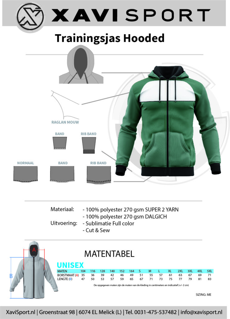 informatieblad eigen ontwerp trainingsjas met hoodie